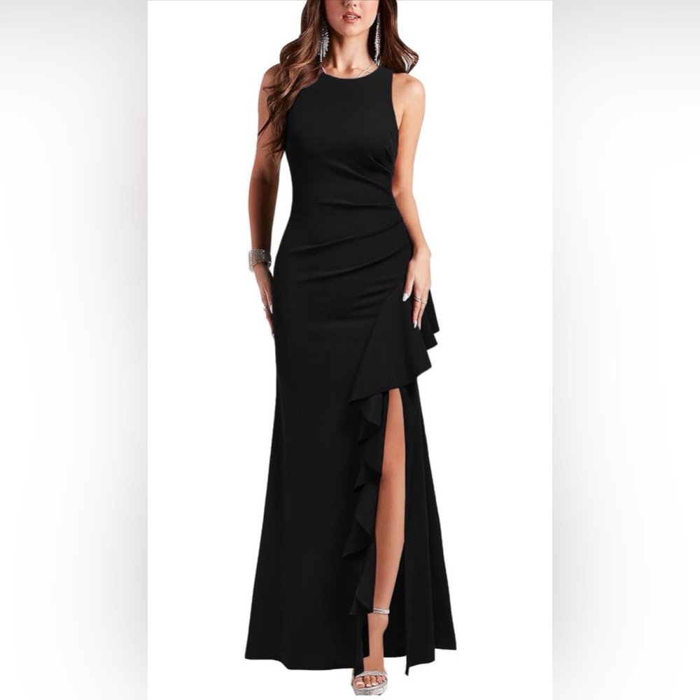 WOOSEA Scoop Neck Sleeveless Split Bodycon Mermaid Evening Cocktail Long Dress